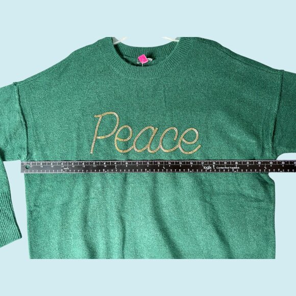 Vince Camuto Sweater Women's Small Green Crewneck Holiday Peace Festive Cozy NWT - Picture 5 of 10